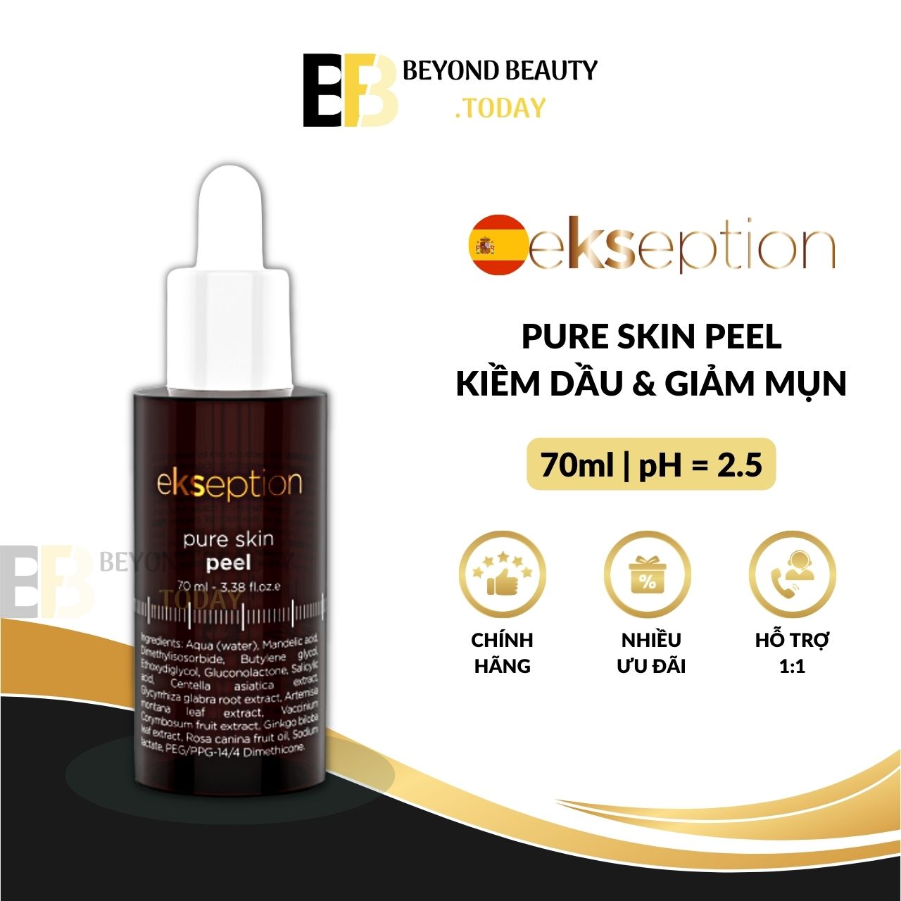 ekseption Pure Skin Peel 70ml - Giảm & Ngừa Mụn; Kiềm Dầu, Se Khít LCL; Phục Hồi & Mềm Mịn Da | Beyond Beauty