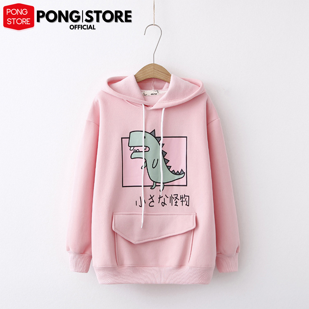 [HCM]Áo Hoodie Nữ PONGSTORE Kiểu Khủng Long Có Túi Hộp Trước FORM Rộng Freesized - Áo Khoác Hoodie Dáng Rộng Có 3 Màu Chất Nỉ Lót Bông Mịn