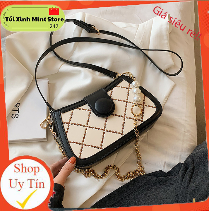 Túi nữ , túi chéo nữ đi chơi giá rẻ , túi xách tay nữ phối ngọc phong cách hàn quốc PK 356