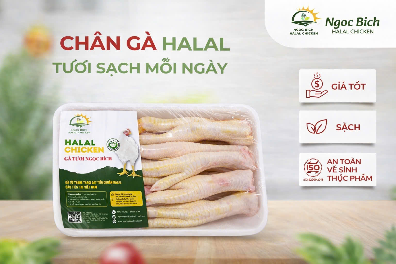 [Giao HCM] Chân gà tươi mỗi ngày Ngọc Bích Halal Chicken - Vỉ 500g - Date mới mỗi ngày - Thịt gà tươi