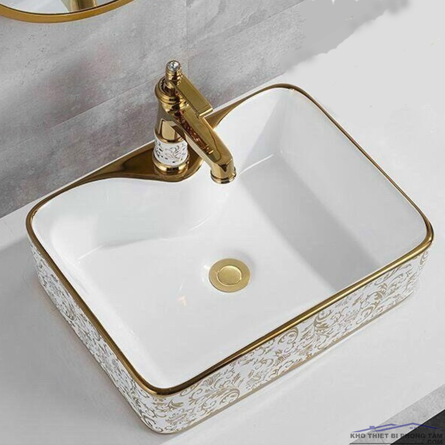 Lavabo rửa mặt vuông hoa văn,chậu lavabo đặt bàn,chậu rửa mặt lavabo phòng tắm,chậu rửa tay,lavabo HATAK HA-LA10