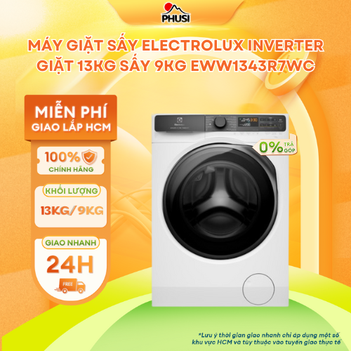 Máy giặt sấy inverter electrolux eww1343r7wc giặt 13kg sấy 9kg - hàng chính hãng