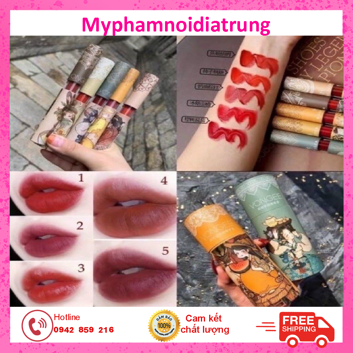 Set son vongee 5 cây hộp cam cổ trang nội địa trung - set son vongee cổ trang đỏ