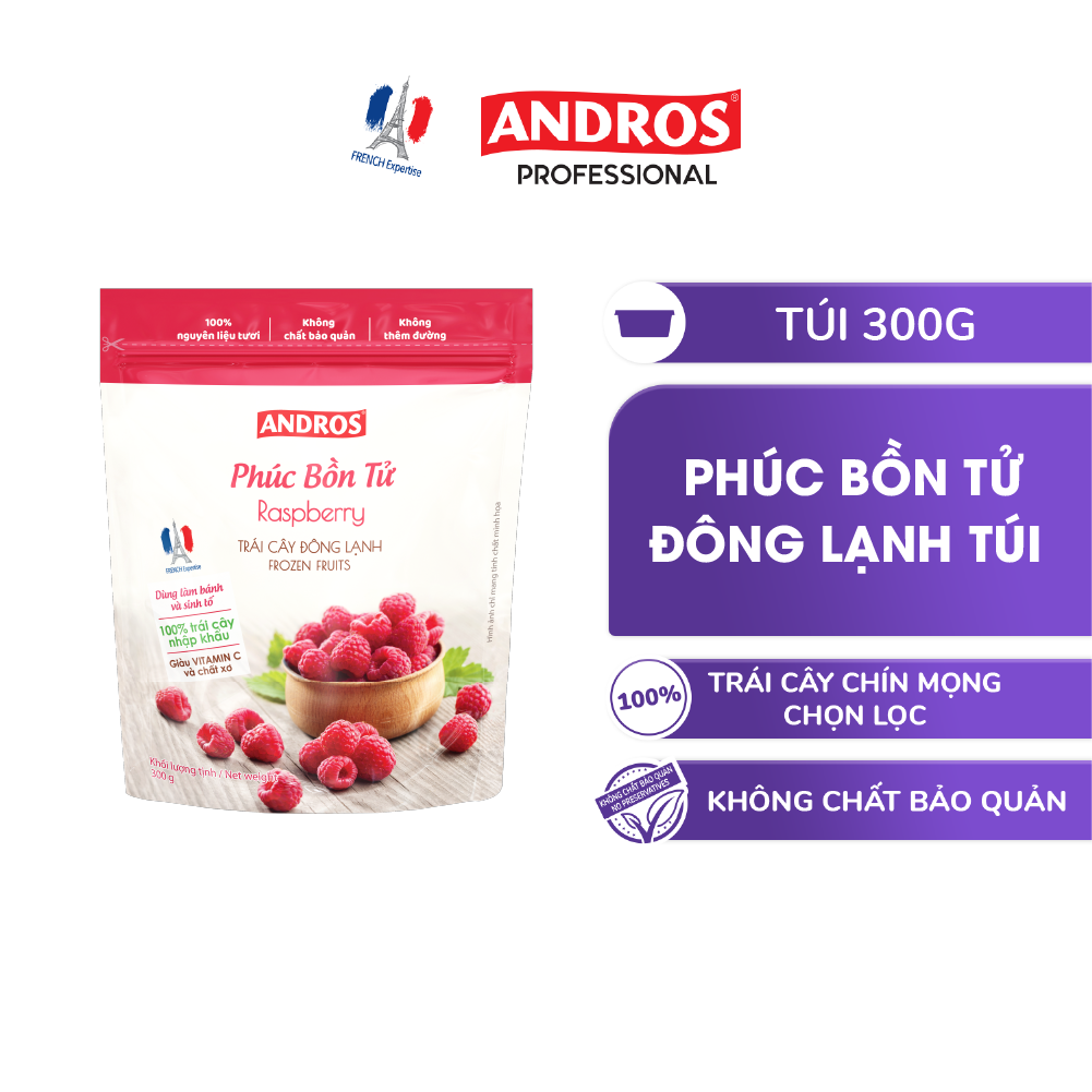 Phúc bồn tử đông lạnh - không chất bảo quản - trái cây đông lạnh andros iqf - 300g