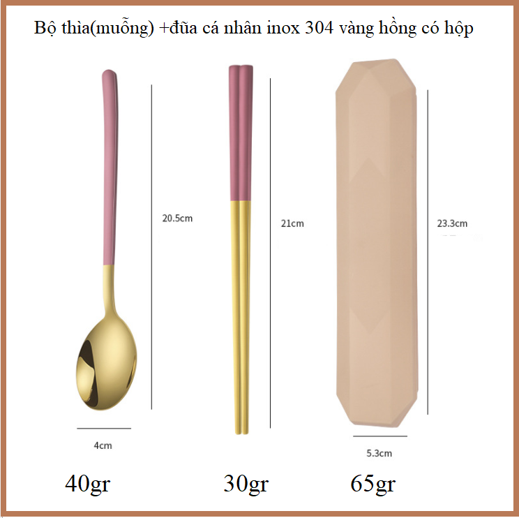 [HCM]BỘ THÌA (muỗng)+ĐŨA CÁ NHÂN INOX 304 MẠ VÀNG CÓ HỘP ĐỰNG TIỆN LỢI - Bộ Ăn Cơm Văn Phòng- Bộ Dụng Cụ Ăn Trưa Cơ Quan
