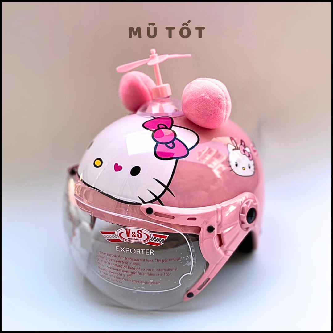 Mũ bảo hiểm cho bé từ 3-6 tuổi - hello kity - bảo hành 12 tháng - tặng chong chóng gắn mũ