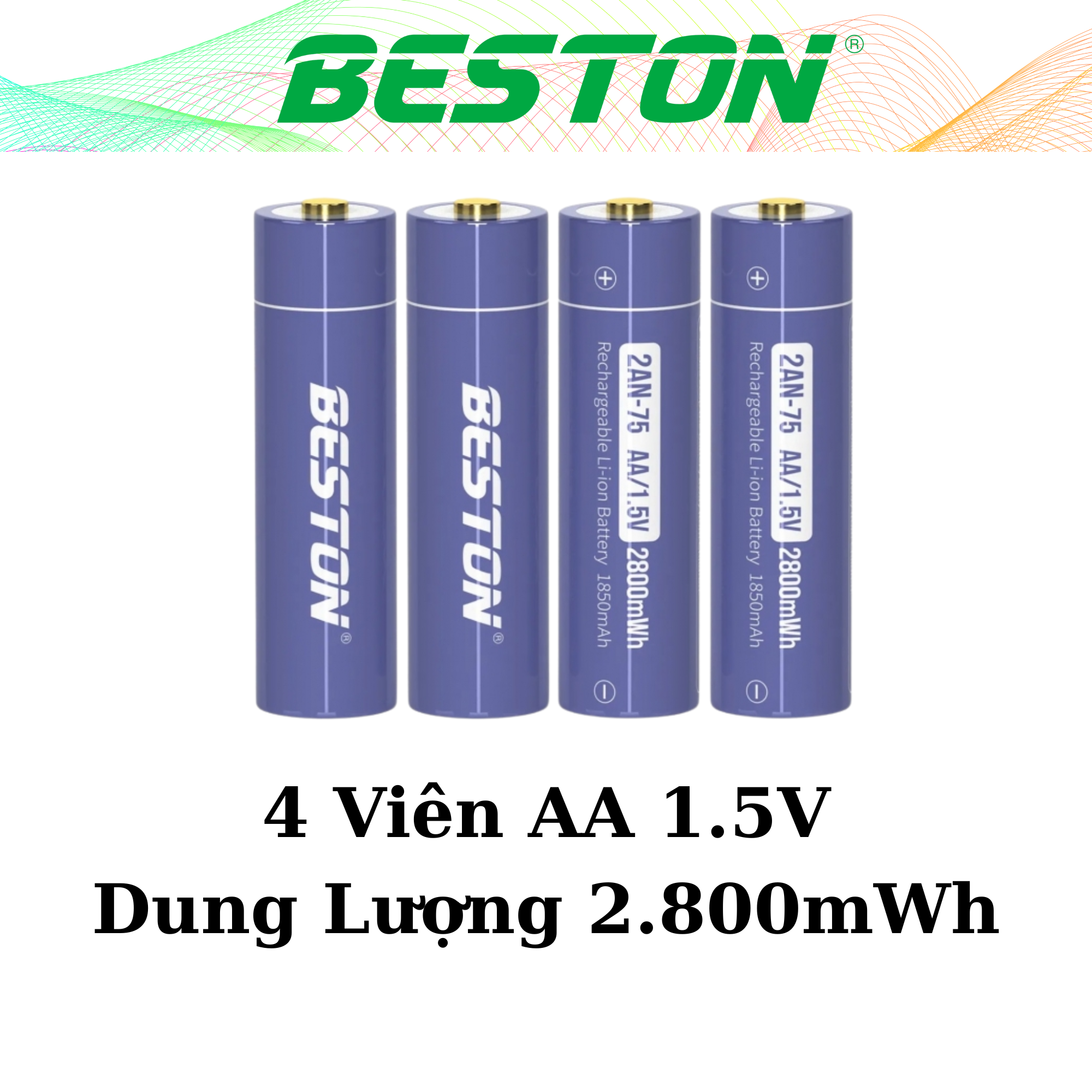 4 Pin Sạc AA Lithium 2800mWh 1.5V Beston 2AN-75 ,pin máy ảnh, đen pin, pin đồ chơi, pin đồng hồ