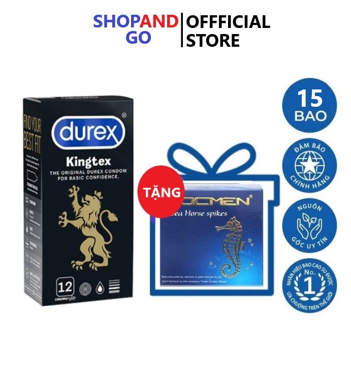 Bộ 1 hộp Bao cao su Durex Kingtex size nhỏ 49mm 12 cái Tặng 1 hộp bao cao su Rocmen 3 cái