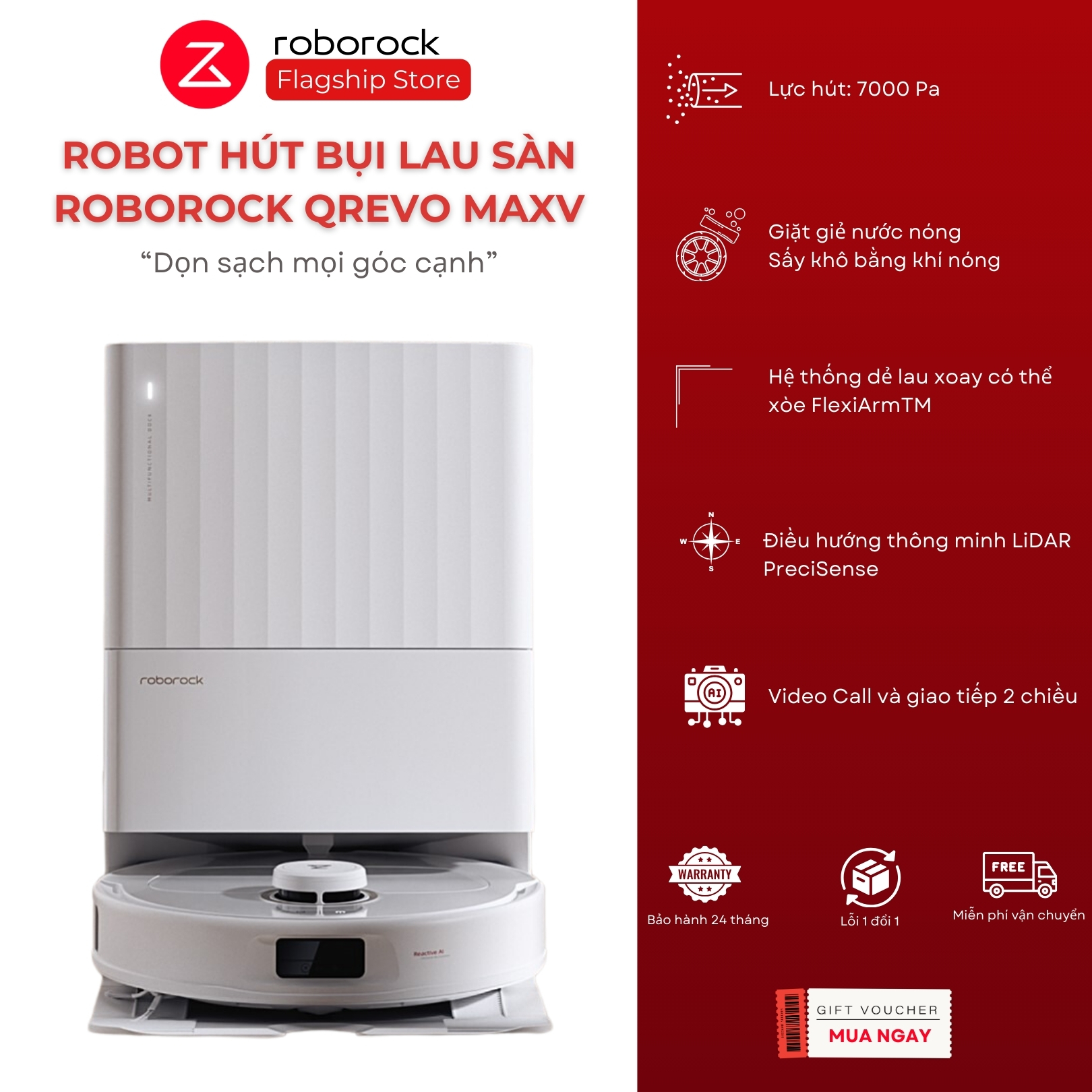 Robot hút bụi lau nhà roborock q revo maxv