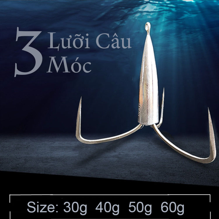 Lưỡi câu cá, lưỡi câu ba tiêu Bám Cá Tốt - Sắc Nhọn , nặng 30g, 40g, 50g, 60g, lưỡi sắc bén LBT