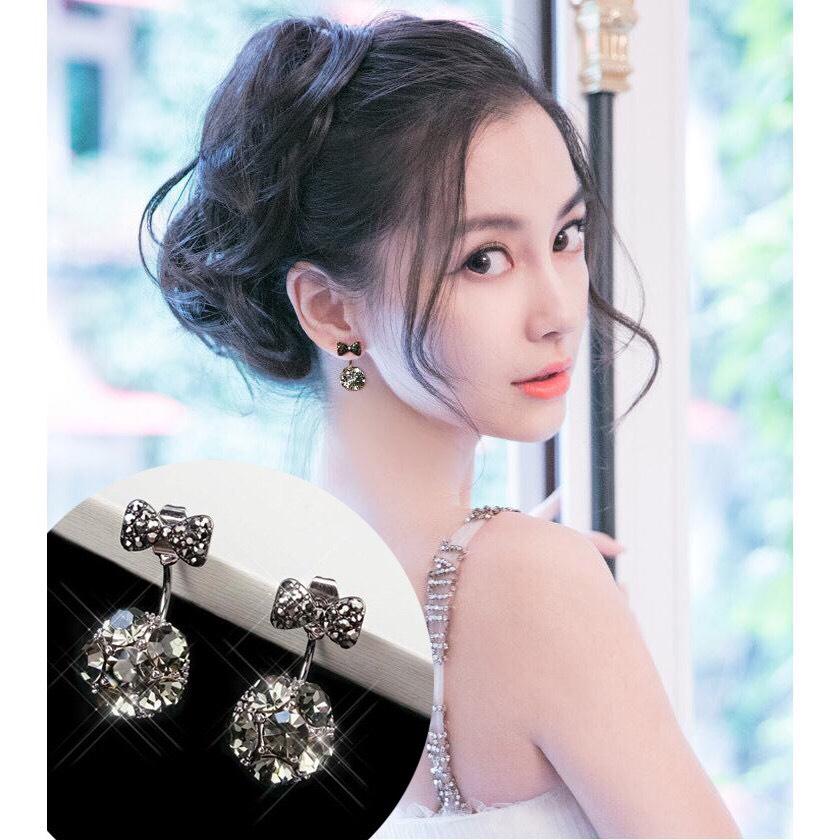 Bông tai nữ hoa tai đính đá sang trọng kèm họa tiết nơ