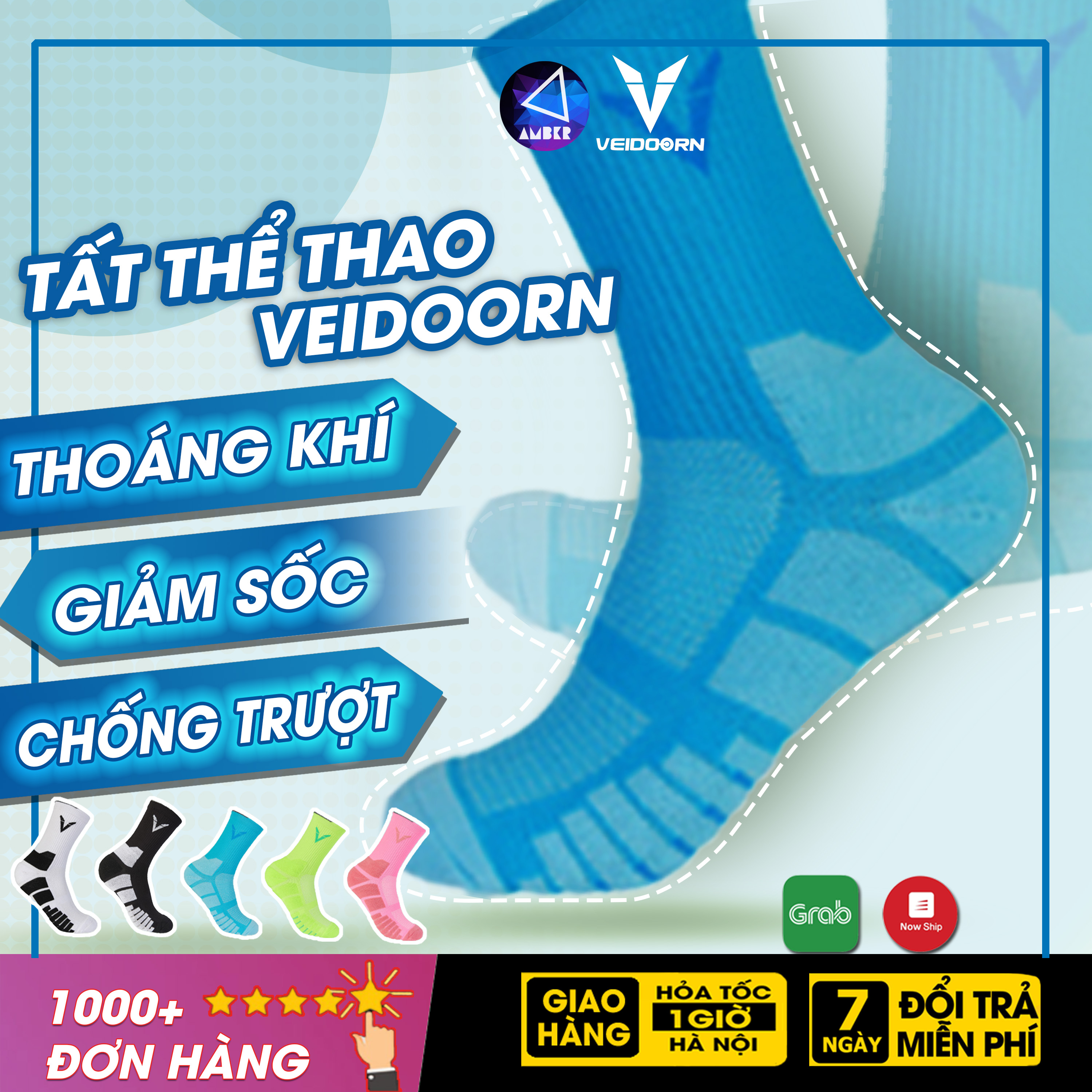 Tất Cao Cổ Đá Bóng Cao Cấp Veidoorn, Chống Trơn Trượt, Thoáng Khí, Khử Mùi Có Đệm Chuyên Dụng VT007 - AMBERVIETNAM