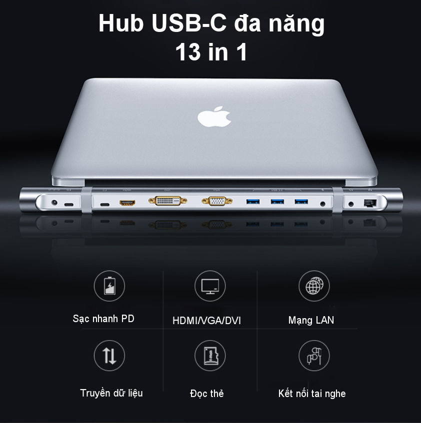 Bộ chuyển đổi đa năng USB type C hỗ trợ 13 cổng đầu ra, cáp dài 0.5m UGREEN MM131 Bộ chuyển đổi đa năng USB type C hỗ trợ 13 cổng đầu ra, cáp dài 0.5m UGREEN MM131
