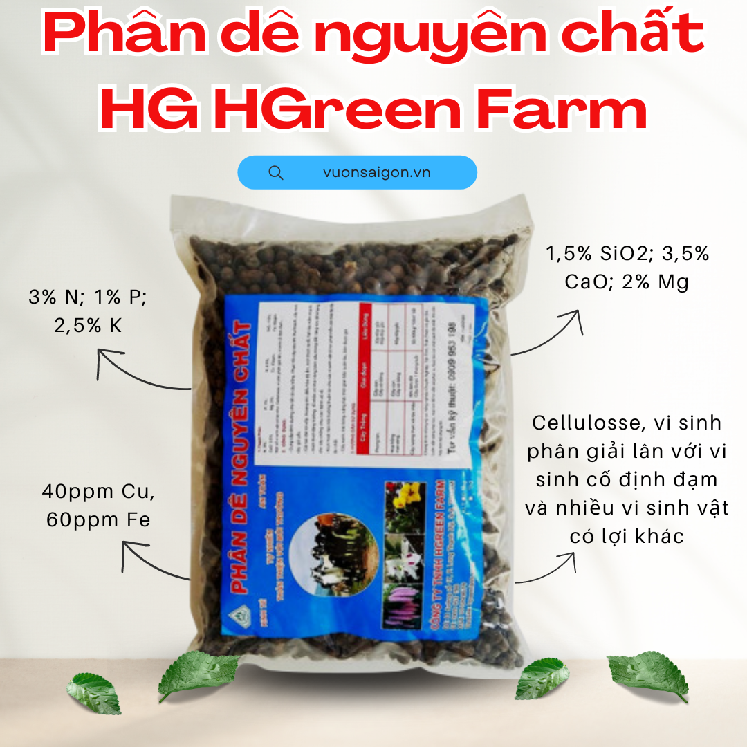 Phân dê nguyên chất HG HGreen Farm gói 1kg chuyên dùng hoa lan, hoa cây kiểng