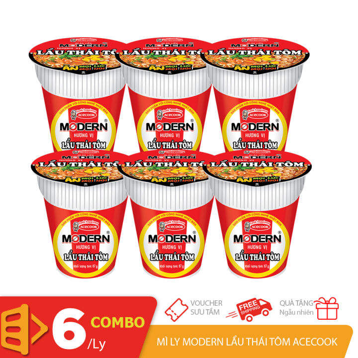 Combo 6 mì ly Modern lẩu thái tôm chua cay  loại 65g  