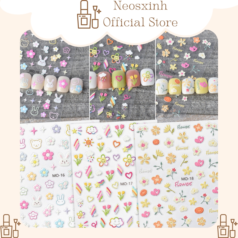 Sticker dán móng tay hoa cầu vồng - hình dán móng - neosxinh nails