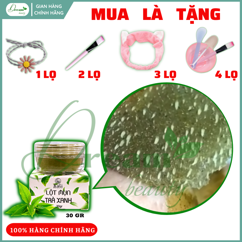 [2 LỌ 30G] Bột lột mụn trà xanh lột sạch mụn cám, mụn đầu đen, loại bỏ tế bào chết sợi bã nhờn làm mịn da sáng da, LM230, DREAM BEAUTY