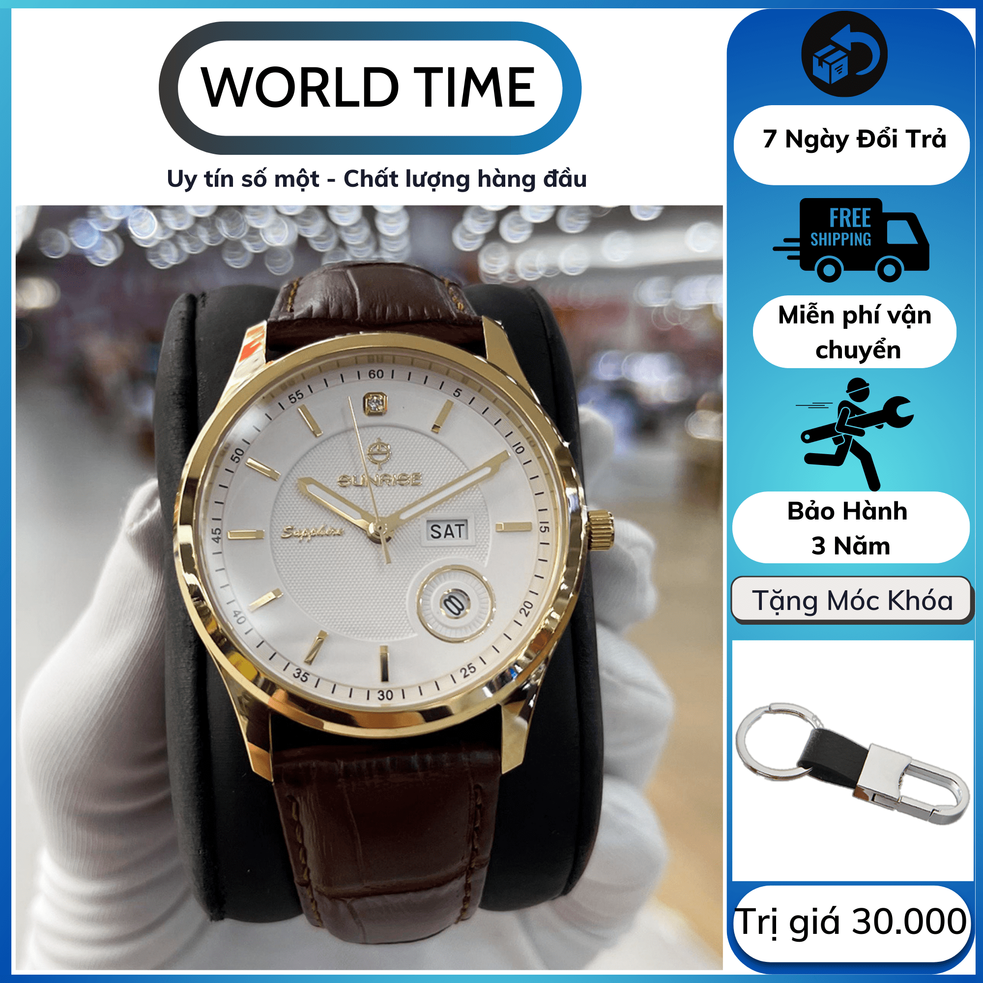 Đồng hồ nam chính hãng , đồng hồ nam Sunrise DM784SWA Full box , kính Sapphire chống xước, chống nước, dây da cao cấp, bảo hành 3 năm,kèm quà tặng
