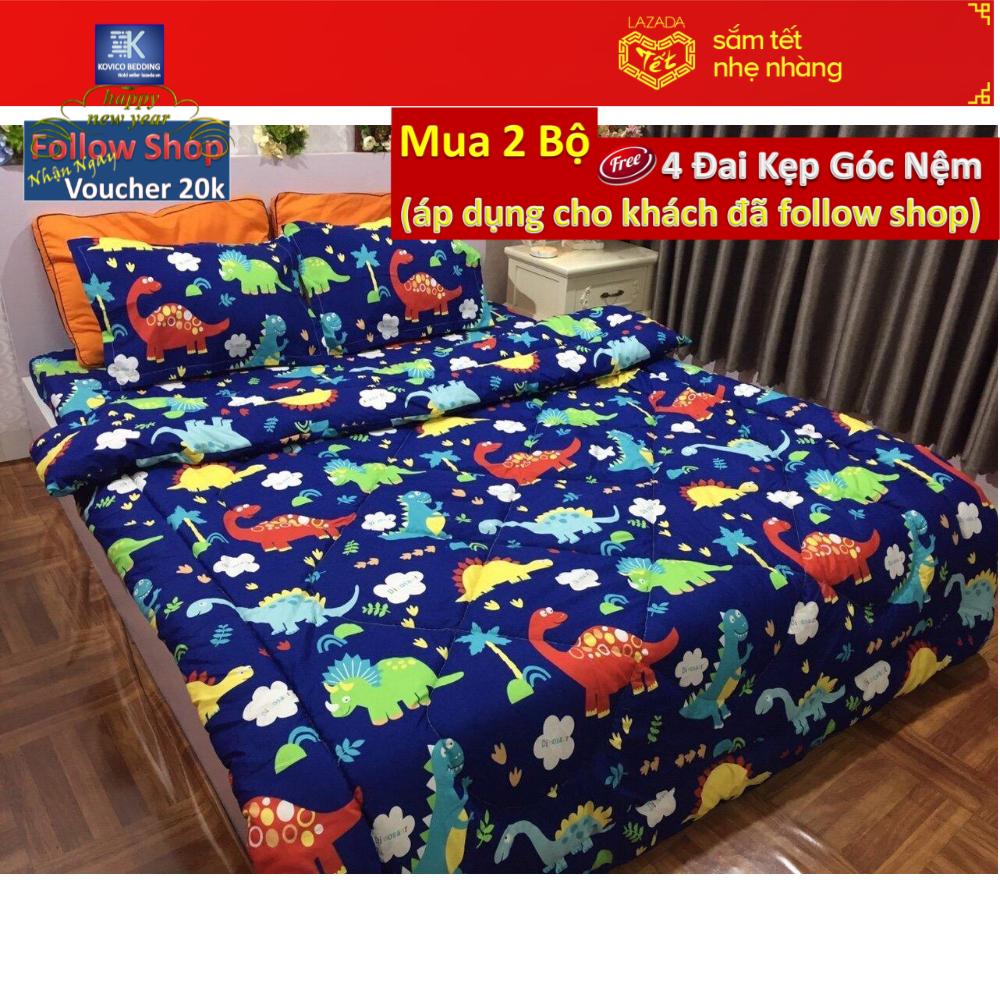 Drap và 2 áo gối mẫu khủng long