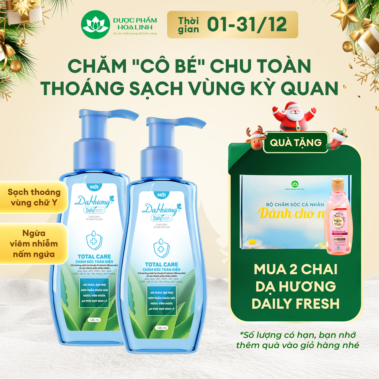 Combo 2 chai dung dịch vệ sinh Dạ Hương Daily Fresh Total Care 145ml - Giúp CHĂM SÓC TOÀN DIỆN
