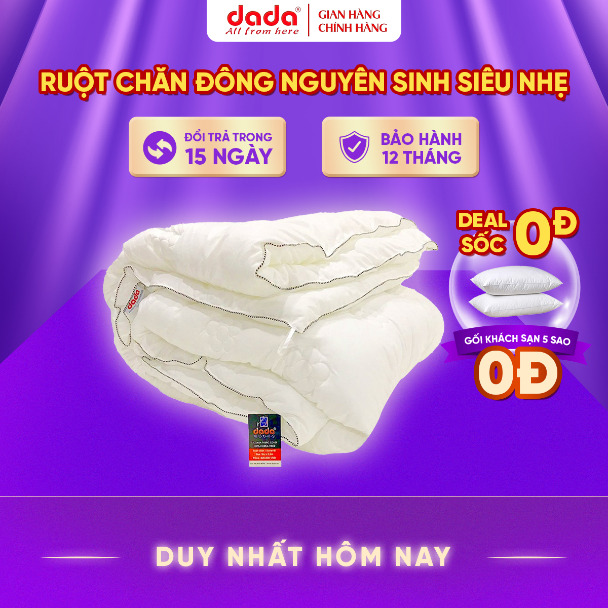 Ruột Chăn Mền Đông DADA Chất Liệu Nguyên Sinh Nhập Khẩu Dày Dặn Ấm Áp Nặng 2,8kg Kích Thước 220x200