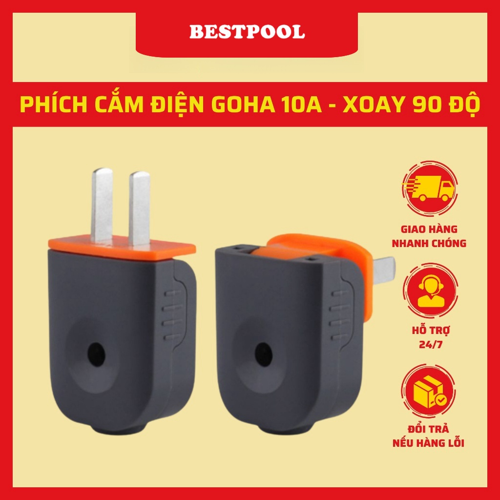 3CElectric Phích cắm điện Goha chân dẹt xoay gập 90 độ 10A chịu tải cao 2500W