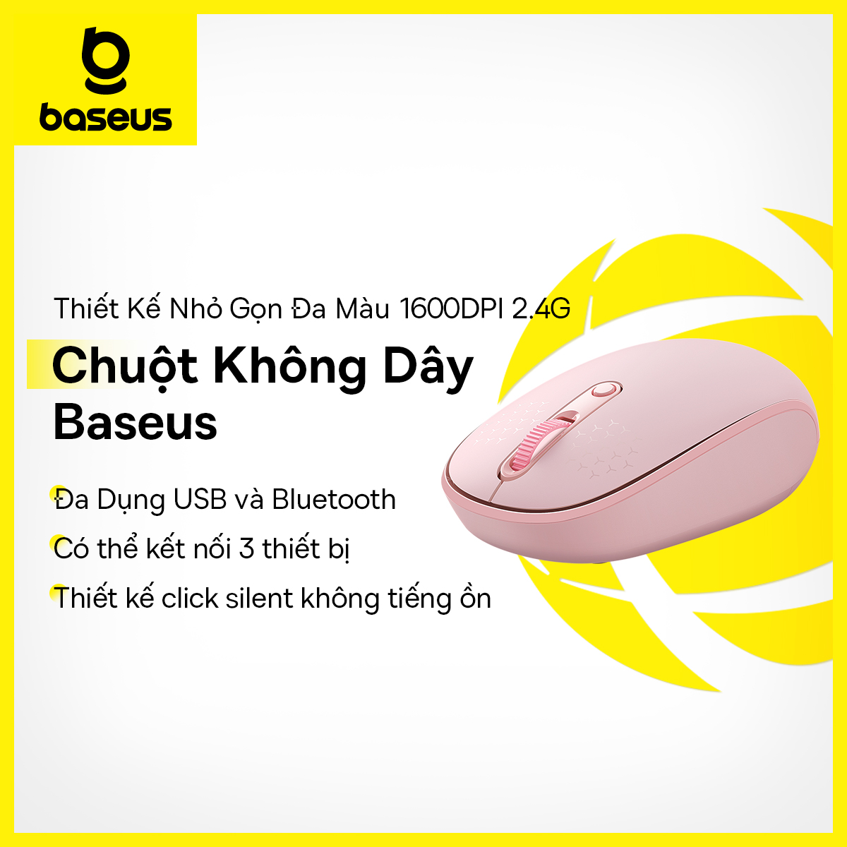 Chuột không dây Baseus Wireless Mouse 1600DPI 2.4G with USB Receiver Bluetooth 5.0 for PC Computer Mac Laptop Ergonomic Design Mouse for Windows OS