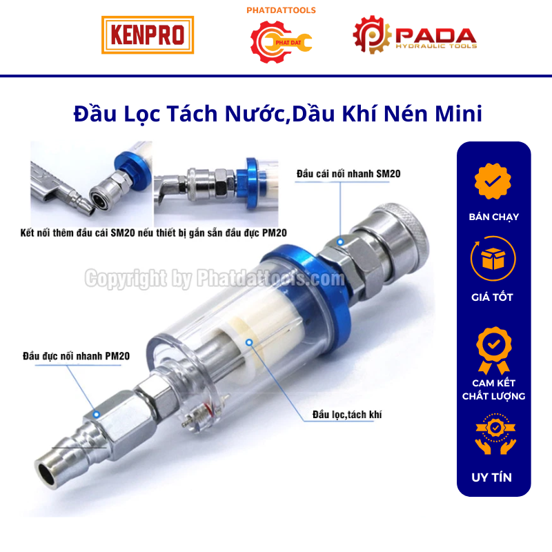 Đầu lọc,tách nước,dầu khí nén mini-Giúp bảo vệ,chống nước vào các thiết bị khí nén.