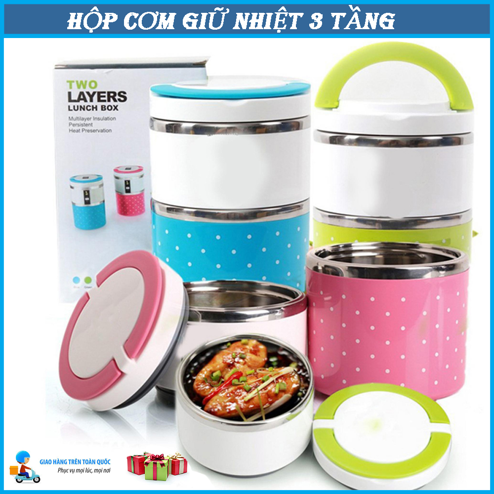 [Khuyến mãi] Hộp cơm giữ nhiệt 3 ngăn/hộp cơm giữ nhiệt inox giá rẻ (Màu ngẫu nhiên)-Camen giữ nhiệt - Hộp cơm,hộp đựng cơm văn phòng giữ nhiệt 3 tầng inox.