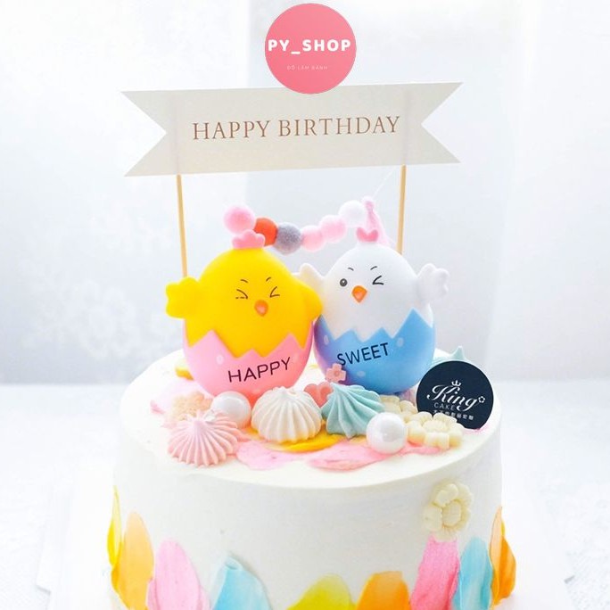 Set 2 trứng gà con trang trí bánh kem, gà chip - phụ kiện trang trí bánh sinh nhật