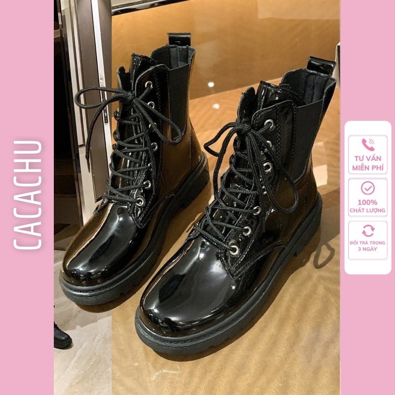 Boot nữ cao cổ Martin siêu hot 2021 phong cách hàn quốc ullzang CACACHU G017, giày bốt nữ đế răng cưa da lì và da bóng