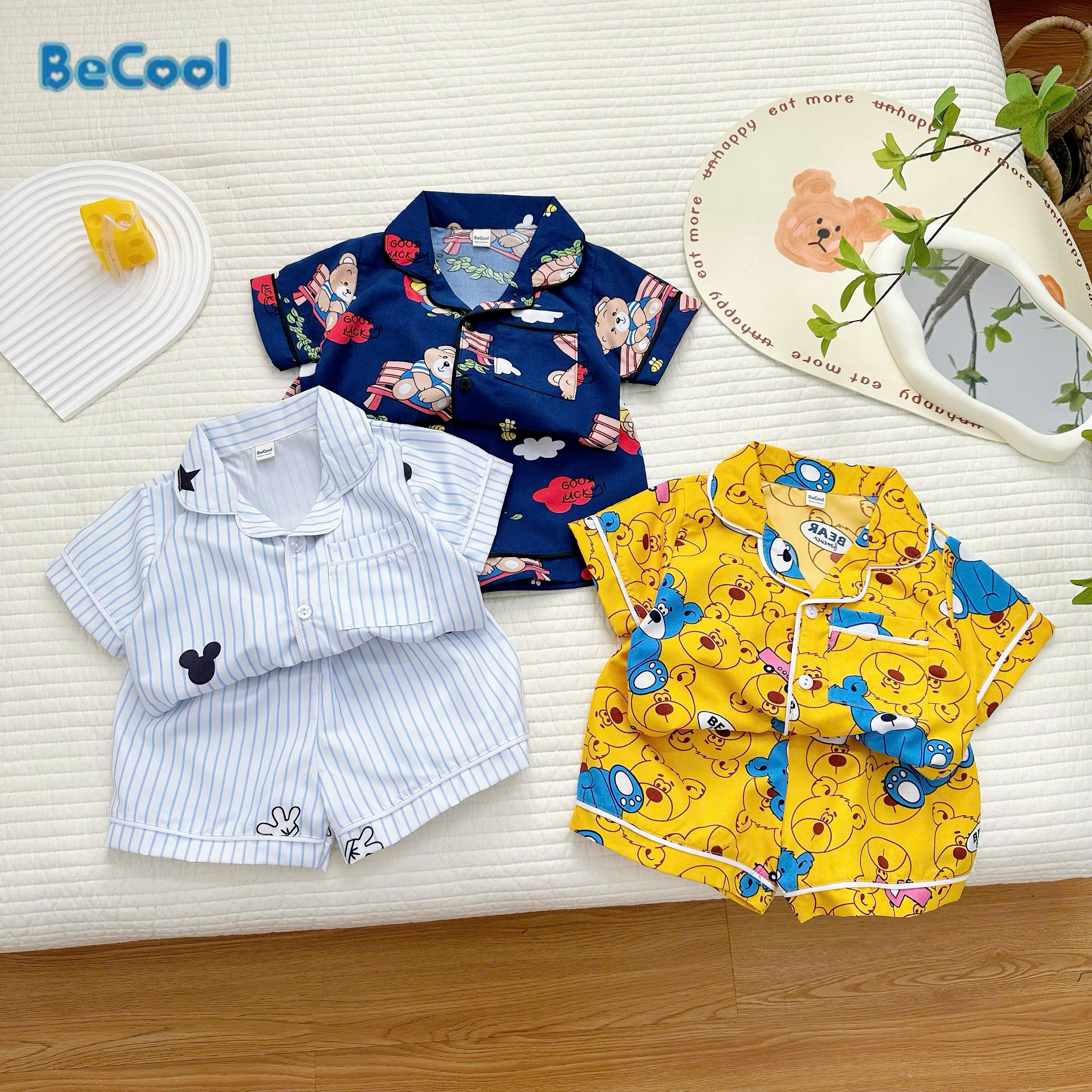  Bộ Pijama Cộc Tay Cho Bé Trai Và Bé Gái BECOOL Bộ Pijama Cộc Nhiều Gấu Thoáng Mát Cho Bé Từ 8-27kg 
