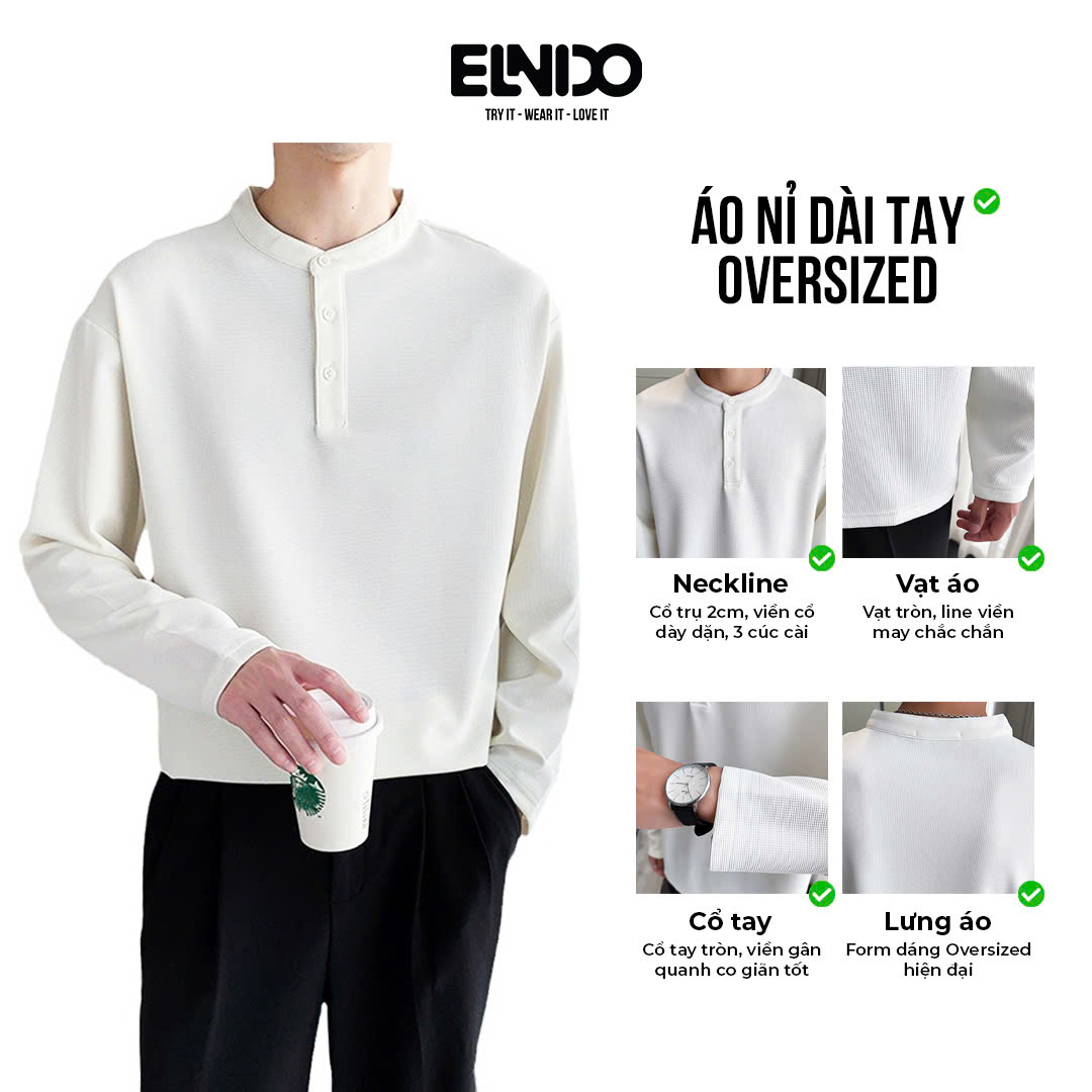 Áo thun nam dài tay cổ tròn chất liệu nỉ co giãn ELNIDO