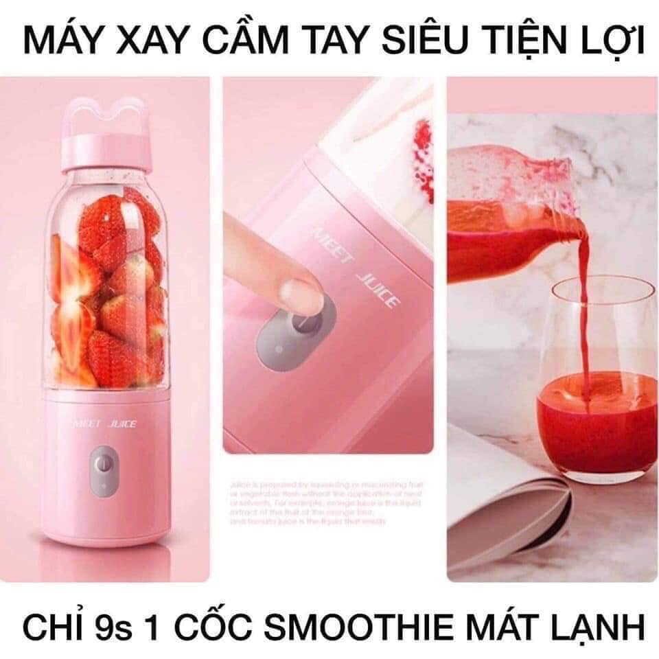 Máy Xay Sinh Tố, Máy Xay Hoa Quả Mini Cầm Tay Meet Juice 500ml Cao Cấp, Cực Mạnh và An Toàn
