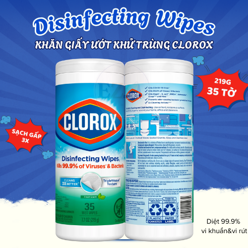 Khăn giấy ướt tiện lợi Clorox Disinfecting Cleaning Wipes | Fresh Scent 35 tờ, Hàng Mỹ