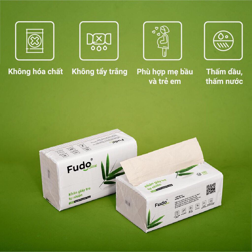 Khăn giấy tre Fudo 100% bột tre không tạo mùi không tẩy trắng 4 gói giấy rút (1 túi)
