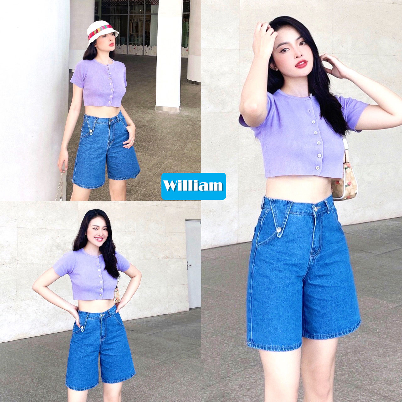 Quần jean ngố nữ lưng cao phối kiểu độc đáo, chất vải denim bền đẹp William - AT156