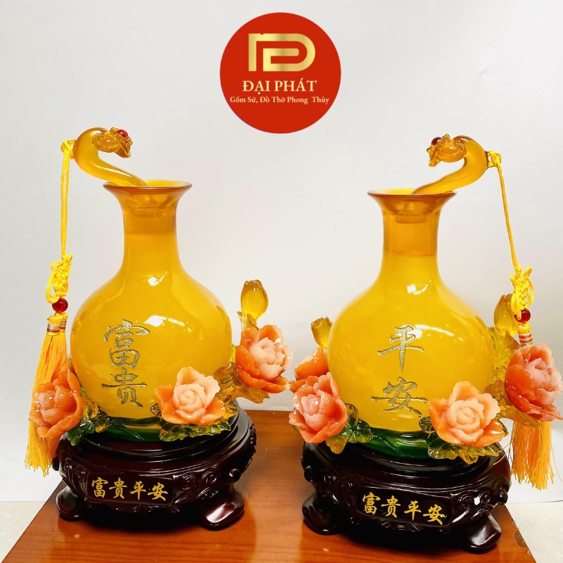 Cặp bình tài lộc như ý hoa hồng ĐẠI PHÁT, lục bình phong thuỷ, bình hút lộc mang lại thịnh vượng và may mắn
