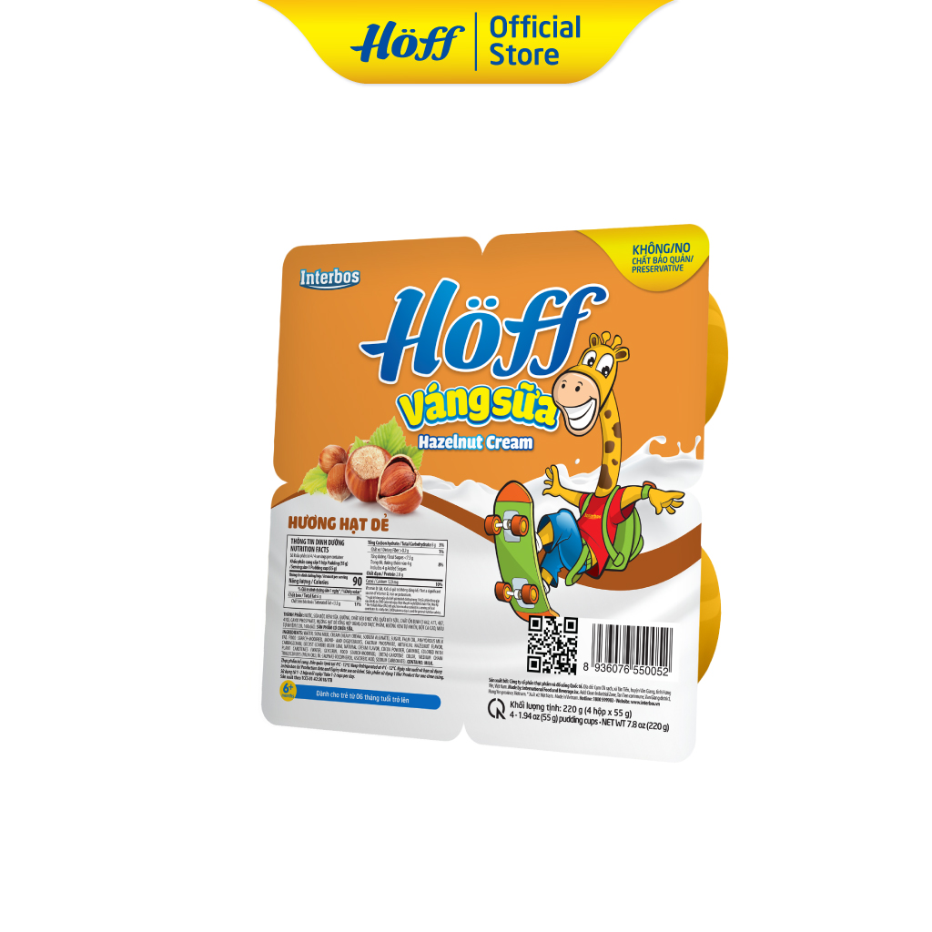 Váng sữa vị Hạt dẻ Hoff vỉ 4 hộp x 55g