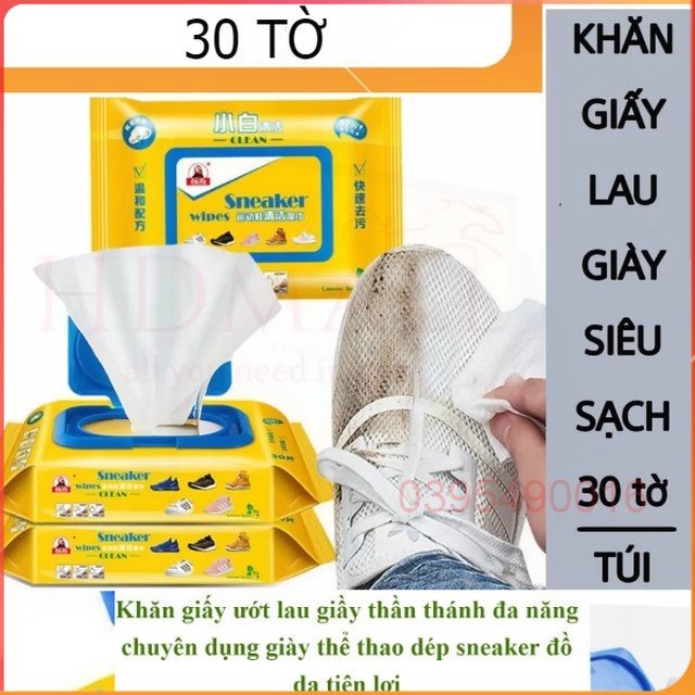 Hộp 30 tờ Khăn giấy ướt lau giầy thần thánh đa năng chuyên dụng giày thể thao dép sneaker đồ da tiện lợi