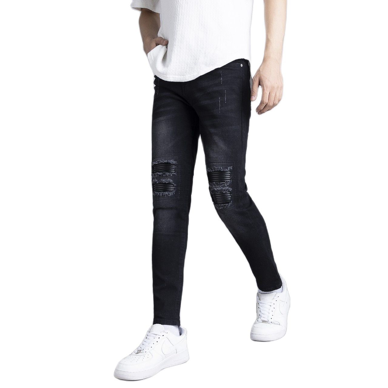 Quần jeans nam vá da NUBA 30 quần bò dáng skinny phom ôm