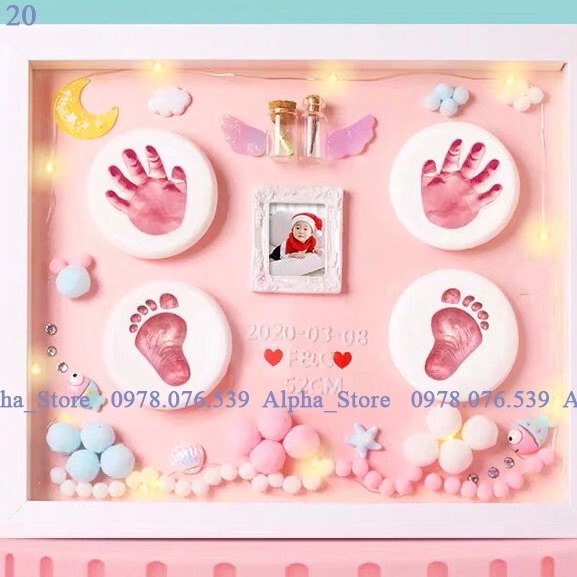 Size L Khung ảnh in dấu chân tay em bé, quà lưu niệm