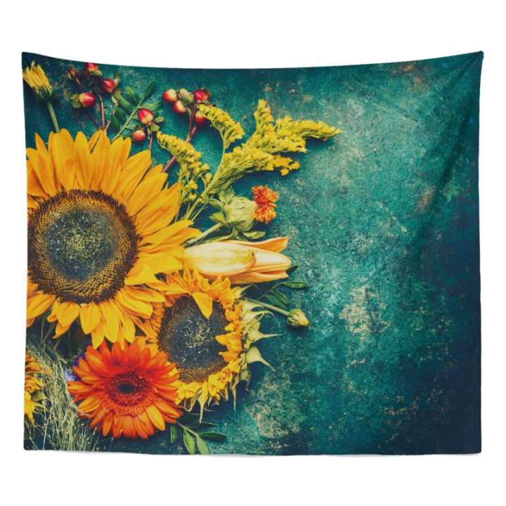 [HCM][Giao ngẫu nhiên] Tranh treo tường - Vải hoa hướng dương vintage 130x150cm tặng kèm móc treo