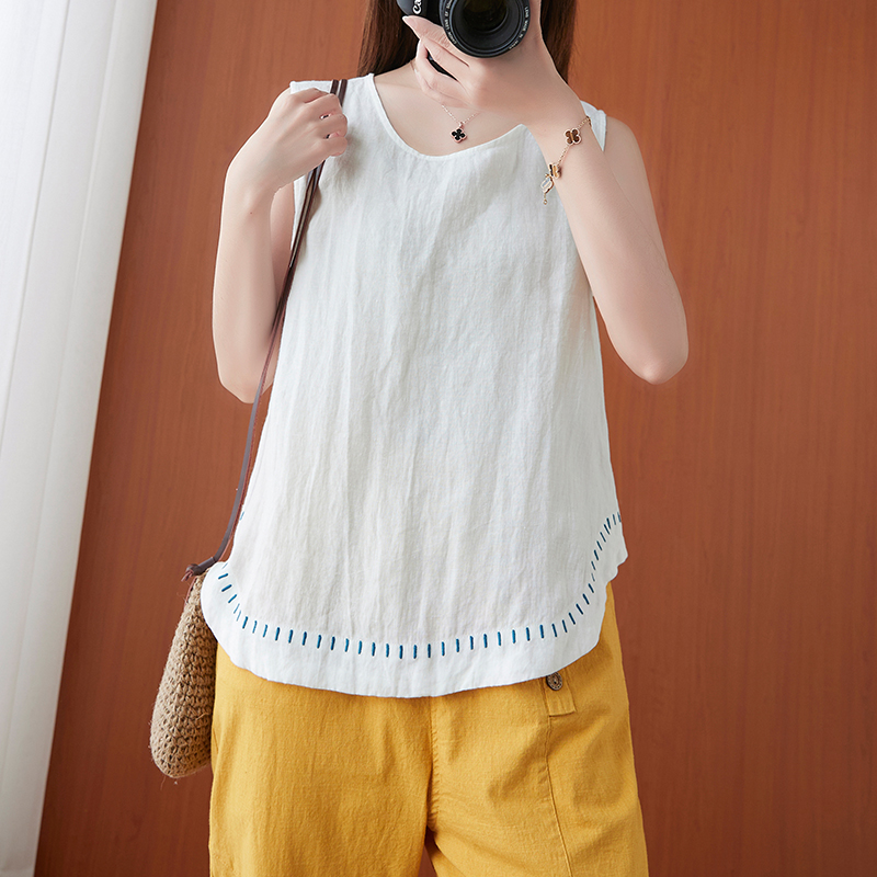 Áo ba lỗ nữ chất đũi thêu họa tiết - SP1