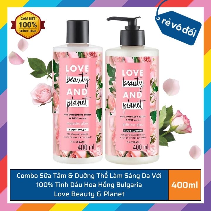 Combo Sữa Tắm và Sữa Dưỡng Thể Love Beauty And Planet Làm Sáng Da (400ml/Chai)