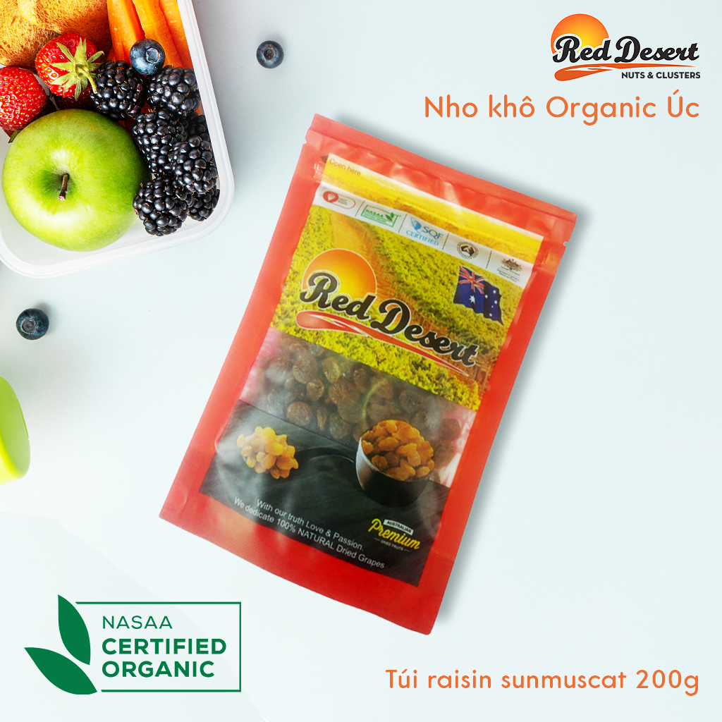[HCM]Nho Khô raisin sunmuscat Red Desert túi 200g Nho khô Úc hàng chính hãng Sơn Lâm Nutrifood
