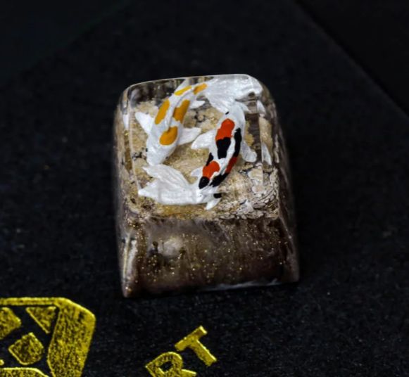 Nút bàn phím cá koi màu vàng gold, keycap artisan, profile SA