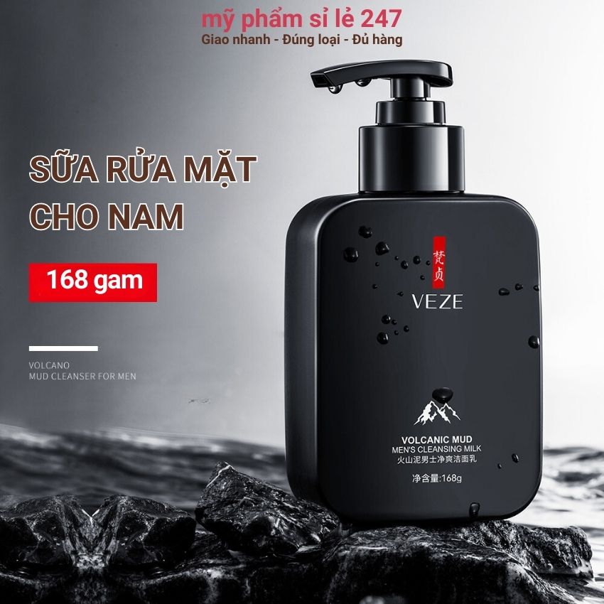 Sữa rửa mặt làm trắng da cho nam da dầu mụn 168g Veze sữa rửa mặt nam da dầu từ bùn núi lửa Bi227