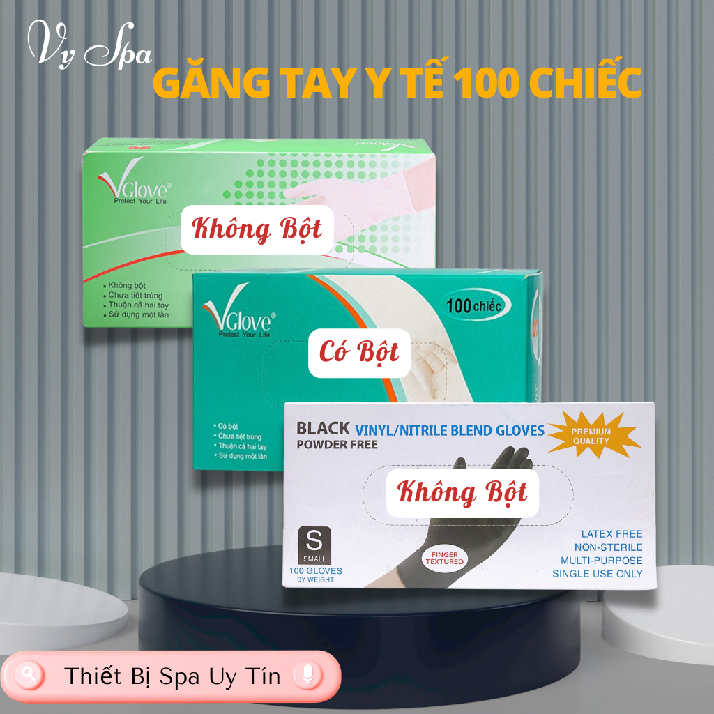 Hộp 50 đôi găng tay y tế có bột/không bột cho spa và y tế