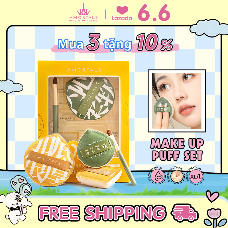 Bộ mút trang điểm AMORTALS Chính Hãng sử dụng ướt và khô đa năng với cọ và hộp đựng